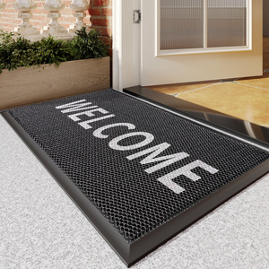 Paillasson d'entrée rectangulaire élastique antidérapant en fibre de polyester à motif géométrique, facile d'entretien - Product Image 5