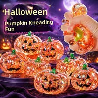 Jouet anti-stress créatif en caoutchouc souple en forme de tête de citrouille d'Halloween, avec paillettes, pour la décompression, pour les 14 ans et plus