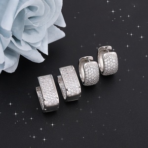 JXX Factory Direct Sales High Quality Brass <b>Huggie</b> Earrings <b>Silver</b> Plated Zircon Hoop Trendy Geometric Shape Jewelry for Women - Product Image 1