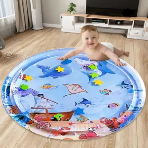 Newborn Infant Toddler Baby Round Shark Design Inflatable Water Play Mat Tummy Time Water Mat Toys