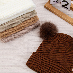 <span class=keywords><strong>Bonnet</strong></span> en tricot solide pour garçon avec double <span class=keywords><strong>pompon</strong></span> hiver chaud épaissir casquettes enfants enfants dépouillé thermique tricoté chapeau - Product Image 4