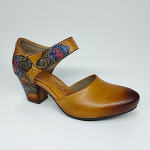 Sandali <span class=keywords><strong>Donna</strong></span> in Vera Pelle con <span class=keywords><strong>Tacco</strong></span> <span class=keywords><strong>Medio</strong></span>, Nuovi, Eleganti, Goffrati, Dipinti a Mano, Stile Retrò, per Commercio all'Ingrosso - Product Image 3