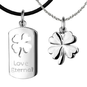 Collar con abalorio de trébol de <span class=keywords><strong>4</strong></span> hojas para parejas, colgante de planta, rompecabezas en blanco - Product Image 1