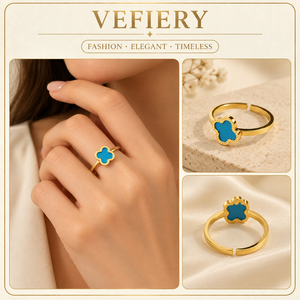 แหวนสแตนเลสสีทองปรับขนาดได้ลายดอกไม้สีน้ำเงินสำหรับผู้หญิงขายส่ง - Product Image 2