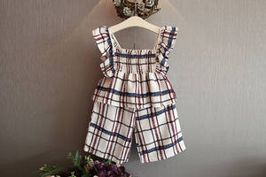 Producto de China, Camisa y Pantalones a Cuadros con Volantes, Ropa para Niñas, 2 Piezas - Product Image 4