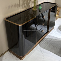 Buffet de style européen avec tiroir Buffet de rangement fonctionnel pour salon de luxe Buffet en acier inoxydable noir brillant