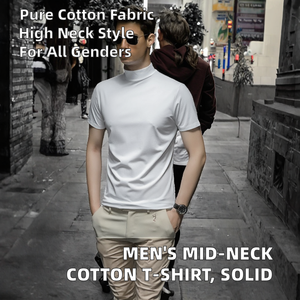 Camisetas de cuello medio para hombre, juveniles, de cuello alto, de manga corta, 100% algodón, ecológicas, ajustadas, de color liso, al por mayor - Product Image 2