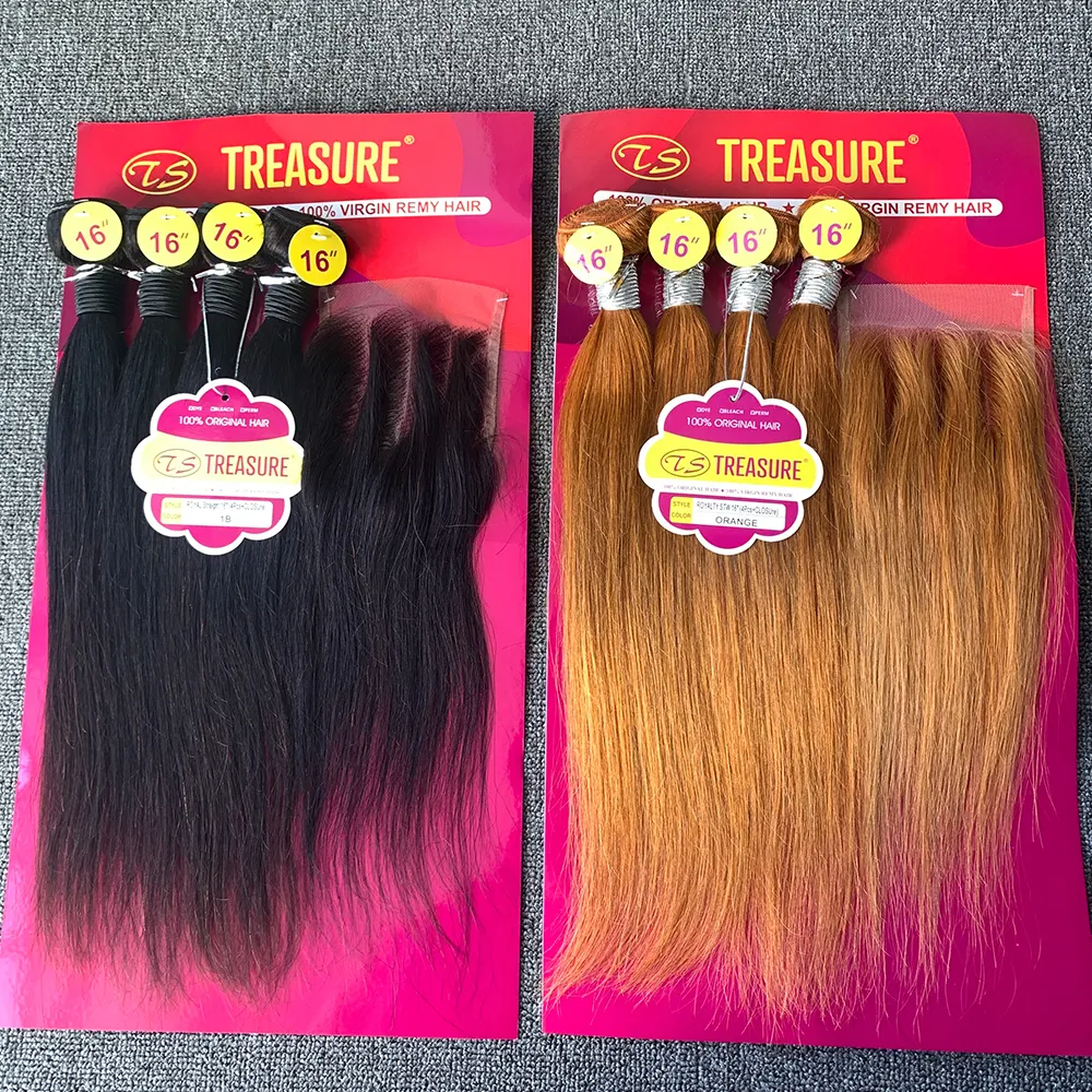 RTS 100% Human Hair Top Quality Straight 16-24 Inch Weaving Weft Packet Hair Extention Bundles Pack With Closure Free Shipping