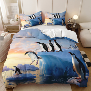 Ensemble de housse de <span class=keywords><strong>couette</strong></span> moderne en forme de <span class=keywords><strong>pingouin</strong></span> de dessin animé imprimé en 3D, 100% polyester, écologique, personnalisable, ensemble de literie pour la maison en trois pièces - Product Image 6