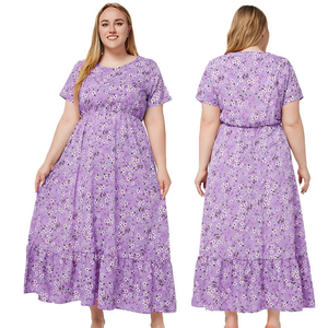 Abito Oversize da <span class=keywords><strong>Donna</strong></span> Personalizzato per <span class=keywords><strong>Taglie</strong></span> <span class=keywords><strong>Forti</strong></span>, Estivo, con Stampa Floreale, Collo Tondo, Maniche Corte e Vita Alta, Vestito Comodo per il Lavoro - Product Image 1