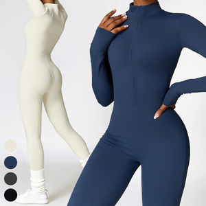 Moda eşofman özel egzersiz kıyafeti Fitness spor Bodysuit uzun kollu polar sıcak tulumlar kadınlar tek parça Yoga tulum - Product Image 1