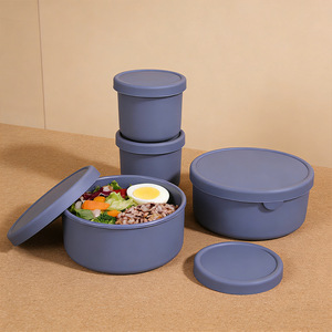 Silicone <b>Lunch</b> <b>Box</b> 700ml 250ml Flip Top Airtight <b>Microwave</b> Safe Food Storage Container For Office Students Back To School - Product Image 4