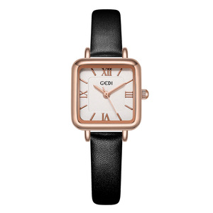 Reloj cuadrado de oro rosa para mujer, números romanos, esfera blanca, correa de cuero marrón, elegante reloj de pulsera de cuarzo - Product Image 4