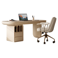 Bureau en L de style crème français 1,8 m avec chaise et 2 tiroirs – Bureau moderne en bois