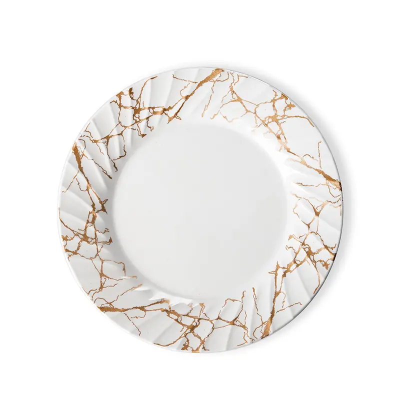 Индивидуальный дизайн, меламиновые тарелки оптом с золотым полноцветным дизайном на передней поверхности для ужина или салата
