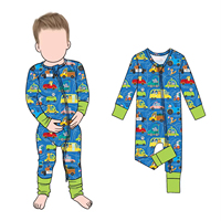 Combinaison pour bébé en fibre de bambou personnalisable avec imprimé animal mignon, pyjama pour bébé à manches longues, vente en gros