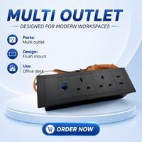 Module d'alimentation de bureau industriel LEGA avec port de données Cat6A dissimulé, prise USB, prise de courant britannique, 20W, 2 prises CA, longueur de câble de 3m, 13A