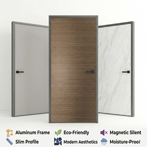 Puerta Invisible de Diseño Moderno, <span class=keywords><strong>Puertas</strong></span> <span class=keywords><strong>Ocultas</strong></span> en la Pared de Madera, <span class=keywords><strong>Marco</strong></span> de Aluminio, Puerta Interior Moderna para Dormitorio, Puerta <span class=keywords><strong>Sin</strong></span> <span class=keywords><strong>Marco</strong></span> a Ras de la Pared - Product Image 4