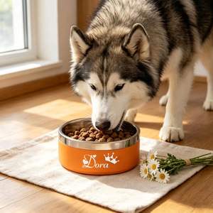 Bol avec nom personnalisé, bols pour animaux de compagnie en acier inoxydable pour chien et chat, base en caoutchouc antidérapante et plat à nourriture et à eau en métal - Product Image 2