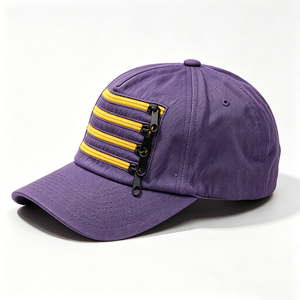 Casquette de baseball Ace vintage délavée violette avec fermeture éclair, 5 panneaux, style streetwear, fonctionnelle, ajustable, en coton, unisexe, toutes saisons - Product Image 3