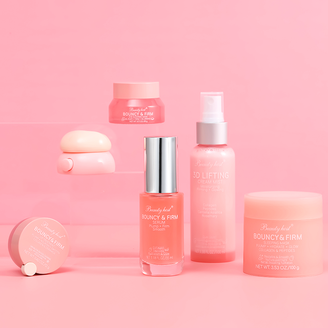 Bouncy Firm Skincare Set 7Pcs Collagen Peptides Sleeping Mask Eye Cream Lip Treatment Serum Mist No-Rinse Beauty Kit