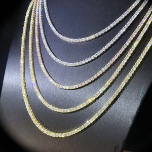 สร้อยคอเทนนิสฮิปฮอปประดับเพชรโมอิสซาไนต์ 3 มม. เงินแท้ S925 ชุบทองคำขาว สำหรับผู้ชายและผู้หญิง เครื่องประดับคุณภาพสูง สร้อยคอโมอิสซาไนต์เพชรเต็มเส้นสำหรับทุกเพศ - Product Image 2