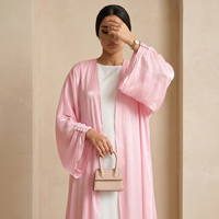 Abaya Cardigan Kimono Longue en Satin Scintillant pour Femmes Musulmanes Hafizah, Robe Maxi à Manches Longues, Robe de Soirée Élégante Dubaï Turquie