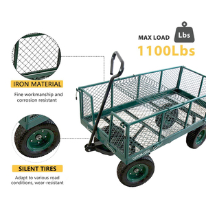 Heavy Duty 300kg 660lbs 10" Tire Removable Sides Mesh Steel Garden Trolley <b>Cart</b> Utility Wagon for Lawn Garden Yard Outdoor Tools - Product Image 5