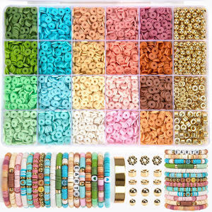 Polymer Clay Spacer Bead Kit DIY Jewelry Making Bracelet Necklace Loose Beads Box 24 Colors Assorted Sizes for Crafting - Product Image 1