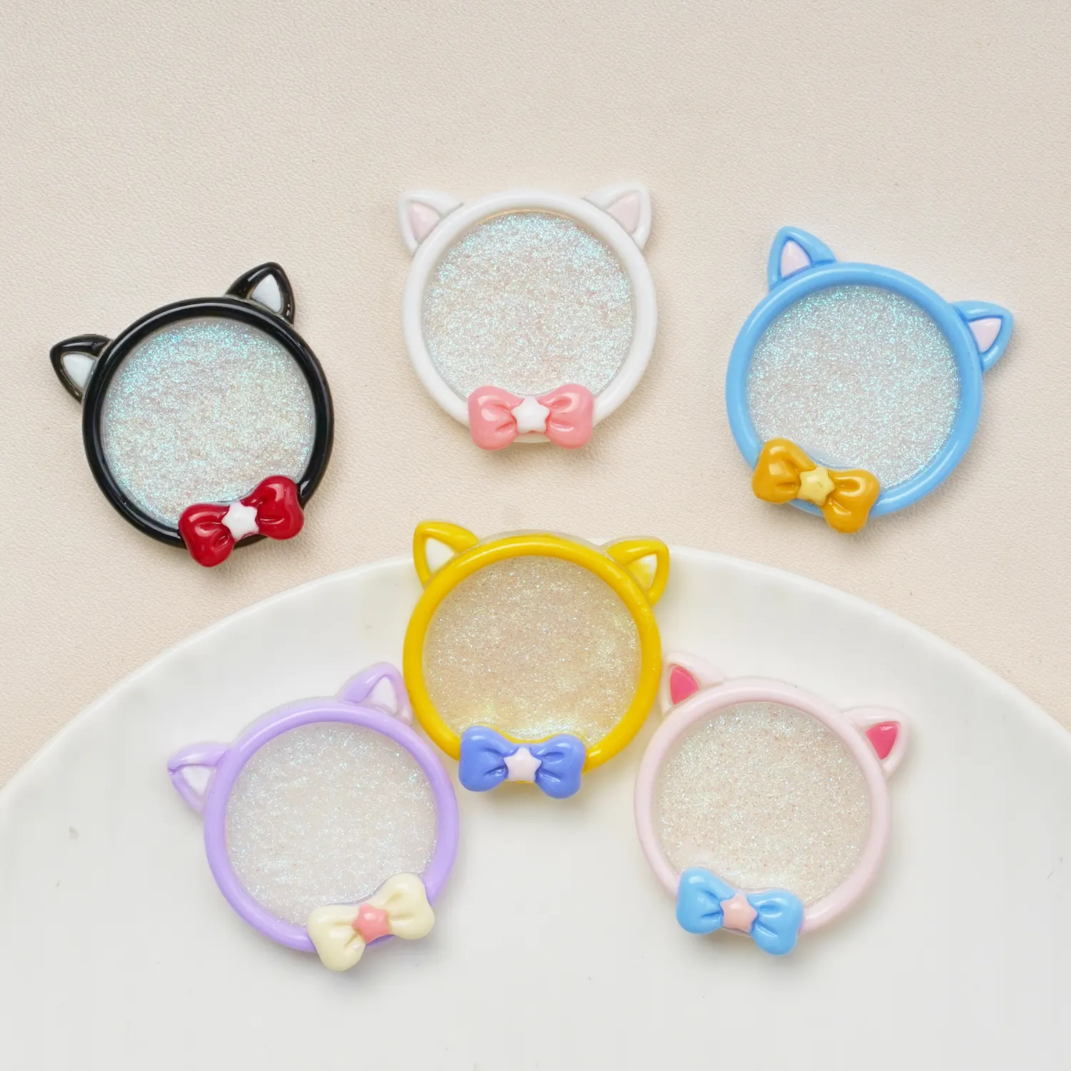 Wholesale Flatback Mirror Shape With Cat Ear Resin Accessories For Cell Phone Chain Pendant DIY Handmade Bag Hanging Materials