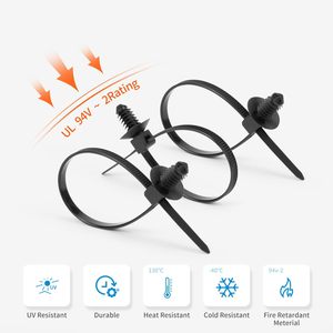 <span class=keywords><strong>110</strong></span> attaches-câbles noires à fixation par poussée pour l'installation automobile, tailles assorties, robustes, autobloquantes et résistantes aux UV - Product Image 4