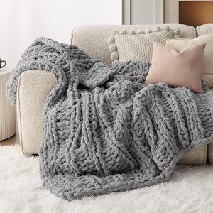 Jeté en tricot doux et confortable de luxe pour le salon, la chambre à coucher, grand jeté de lit, gris foncé, jeté en chenille épais - Product Image 1