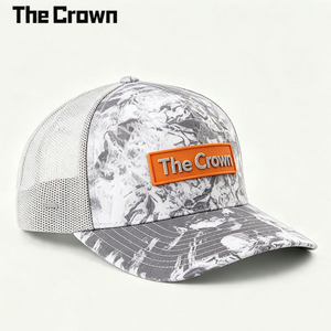 Casquette Trucker Camouflage Numérique Personnalisée de Haute Qualité avec Patch en Caoutchouc Imprimé, Dos en Maille, Visière Courbée, Gris Blanc, Réglable, Unisexe, Vente en Gros - Product Image 2