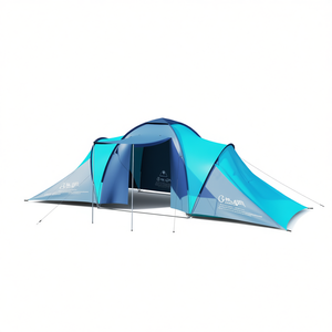 Tente de camping bleue et bleu clair pour 6 personnes, double couche, tissu Oxford, une chambre, un salon, trois saisons, tente d'extérieur - Product Image 1