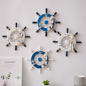 Mediterranean Style Ship Wheel <b>Wall</b> <b>Decor</b> 4Pcs Wooden Craft Home Decoration Circular Design - Product Image 1
