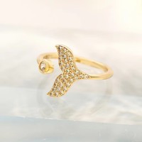 Modevisstaart ring 18 karaats verguld walvis dolfijn zeemeerminstaart verstelbare open ring voor Valentijnsdag Moederdag cadeau
