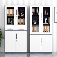 Armoire de classement en acier verrouillable avec portes vitrées et 2 tiroirs, organisateur de rangement en métal blanc pour bureau, design moderne