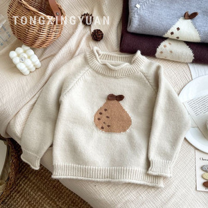 Tongxingyuan Girls Sweater Beige Gray 380 Round Neck Cartoon Knitted Top Autumn Winter Casual Cotton Wool Sweater - Product Image 1