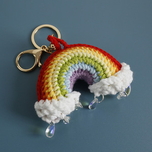 Nuevo llavero tejido a mano de gota de lluvia de arcoíris, colgante de arcoíris de ganchillo de lana, bolso terminado, decoración colgante - Product Image 4