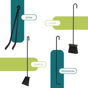 Ensemble d'outils pour foyer avec pelle, brosse, pique, pinces, support en métal noir pour utilisation au foyer - Product Image 5