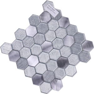 Phật Sơn Nhà Máy Mosaico Không Thường Xuyên Tổ Ong Brushed Aluminum Gạch Tuyến Tính Long Lanh Màu Xám Vàng Kim Loại Thủy Tinh Bằng Tia Nước Hexagon <span class=keywords><strong>Mosaic</strong></span> - Product Image 5