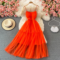 Nouvelle Robe d'été à bretelles fines, style jupe féerique et volumineuse, avec taille cintrée à la française, pour les vacances