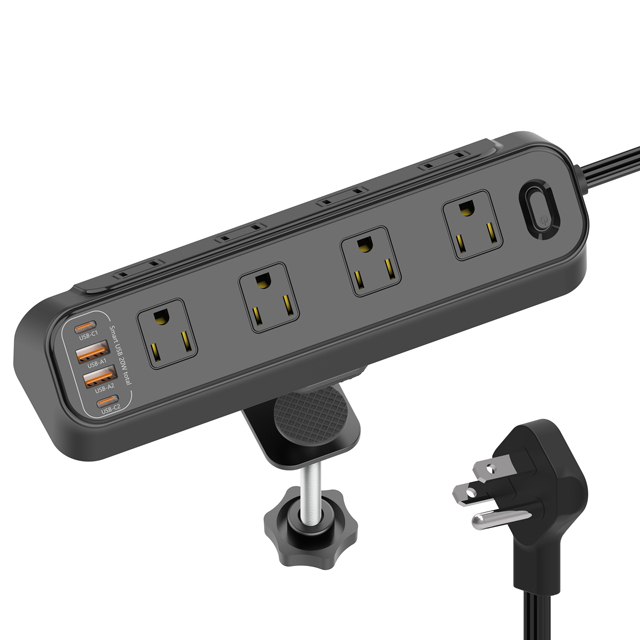 Electric Smart Desk Clamp Power Strip with PD20W 2 x USB C 2 x USB A 8 x Outlets for Home Office 6ft Plug 1200J Surge Protec