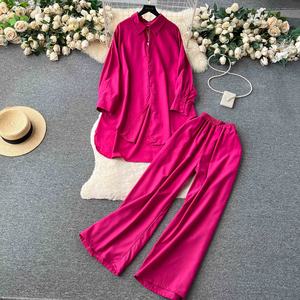 Damen Sets Spring Fashion Shirt Hohe Taille Casual Pants <span class=keywords><strong>2</strong></span>-teiliges Set Damen bekleidung Großhandel - Product Image 3