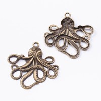 Pendentif pieuvre en alliage de zinc bronze antique, breloque Kraken avec anneau supérieur pour décoration nautique, de plage ou de mariage