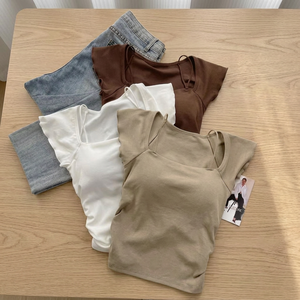 Custom High Quality Baby Tee for Women Summer <b>Top</b> Slim Fit Raglan <b>Cropped</b> Tees Leisure Printing Colorblock Knitted Hot Sale - Product Image 2