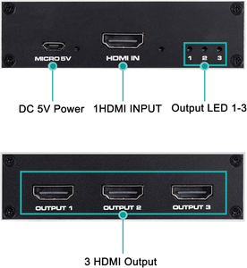 ตัวแยกสัญญาณ <span class=keywords><strong>HDMI</strong></span> Xput 4K 3D <span class=keywords><strong>1x3</strong></span> 1 พอร์ตเข้า 3 พอร์ตออก กล่องกระจายสัญญาณวิดีโอและเสียง <span class=keywords><strong>HDMI</strong></span> ใช้งานร่วมกับ HDTV โปรเจคเตอร์ได้ - Product Image 5