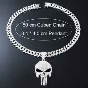 <span class=keywords><strong>Cadena</strong></span> Cubana de Acero Inoxidable Chapada en Oro con Circonitas |   Collar con Colgante de Calavera Punisher para Mujer, Estilo Hip Hop, Cultura Rap - Product Image 6