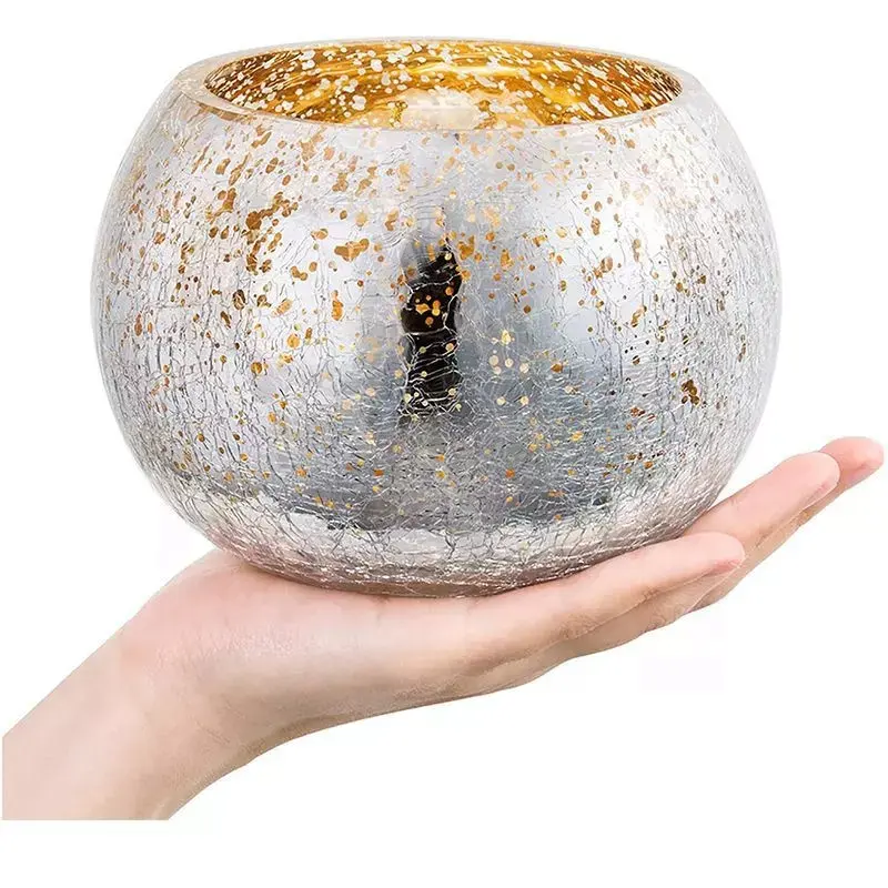 Wholesale Round Speckled Mercury Glass Candle Jar Colored Tealight Votive Glass Candle Holders