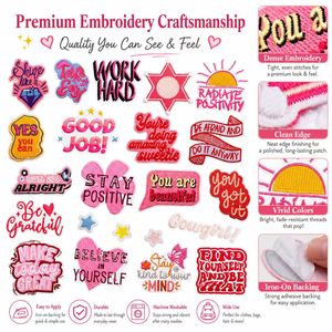 Toppe Ricamate <span class=keywords><strong>Motivazionali</strong></span> con Affermazioni Positive 'Stay Kind', 'Believe', 'Grateful' da Applicare con Ferro o Cucire - Product Image 2